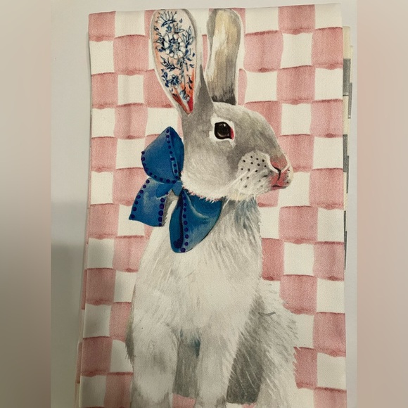 Mackenzie Childs Tattoo Bunny Tea Dish Towel NWOT - Picture 3 of 6